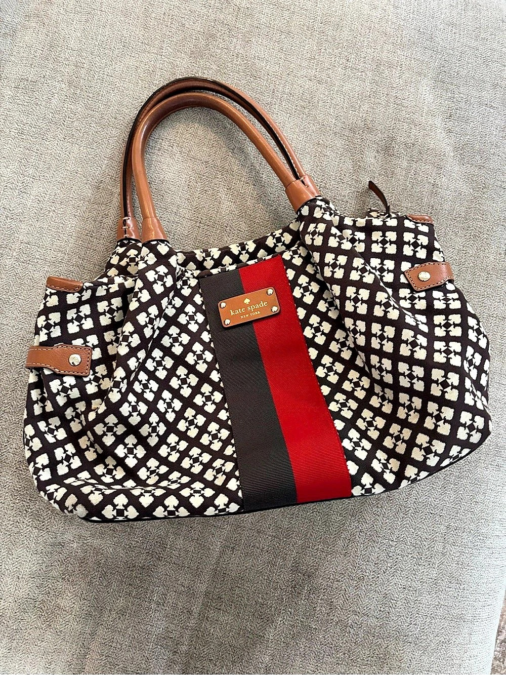 Kate Spade Printed Tote Bag in Brown & Red
